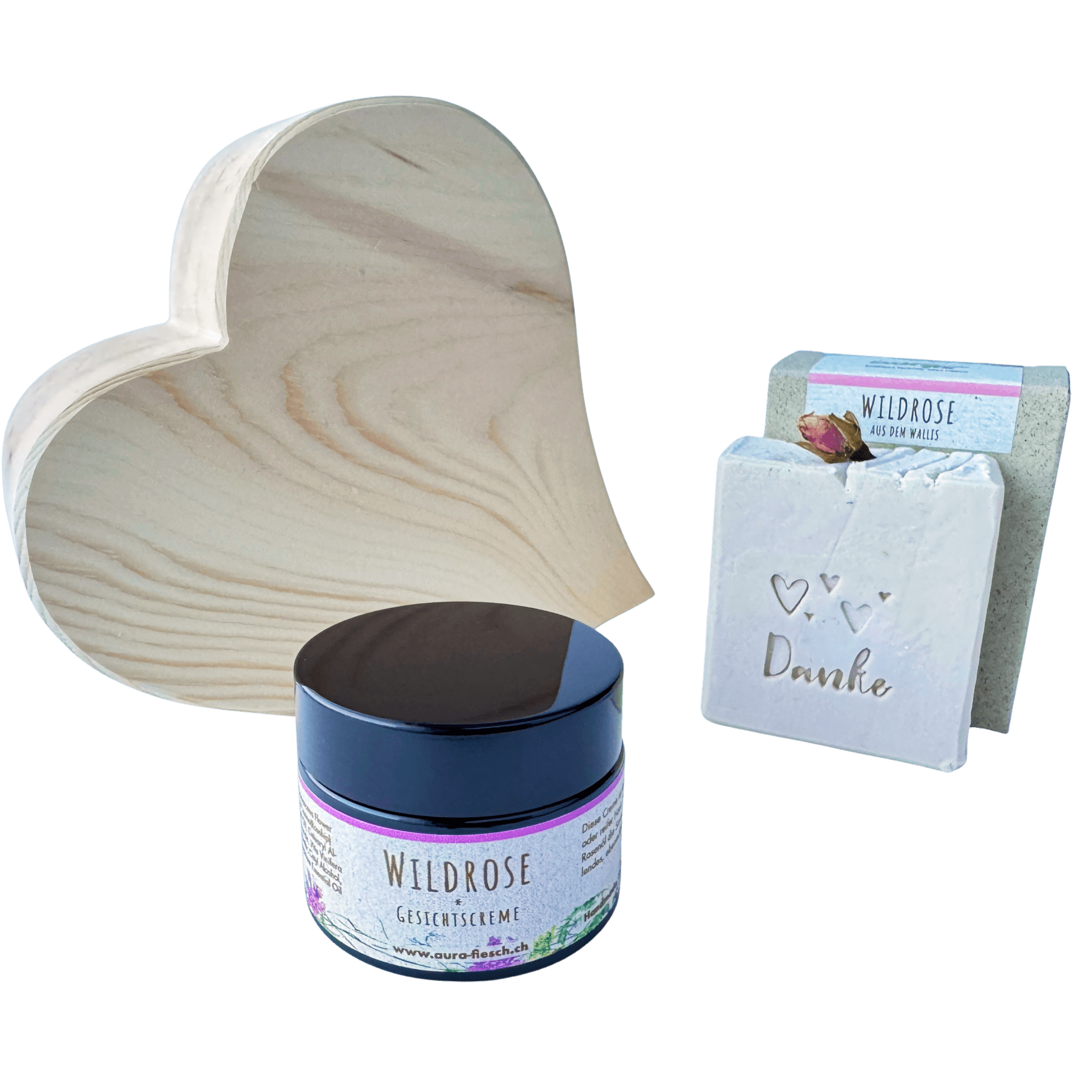 Coffret cadeau Amour des Alpes liebe-danke-geschenset-inhalt-arvenherz-wildrosencreme-rosenseife